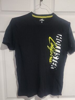 Hollister Black Short Sleeve Tee with Yellow & White Script